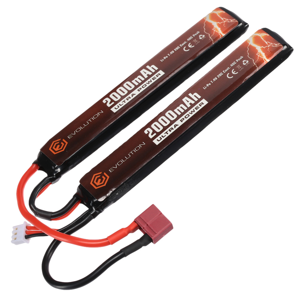 Evolution Ultra-Power LiPo Akku 7,4V 2000mAh 20C / 40C Small-Long Two-Panel Type m. T-Stecker + Mini-Tam Adapter Bild 1