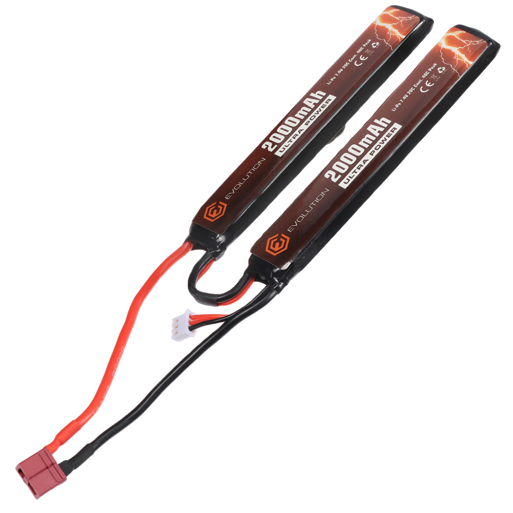 Evolution Ultra-Power LiPo Akku 7,4V 2000mAh 20C / 40C Small-Long Two-Panel Type m. T-Stecker + Mini-Tam Adapter Bild 2