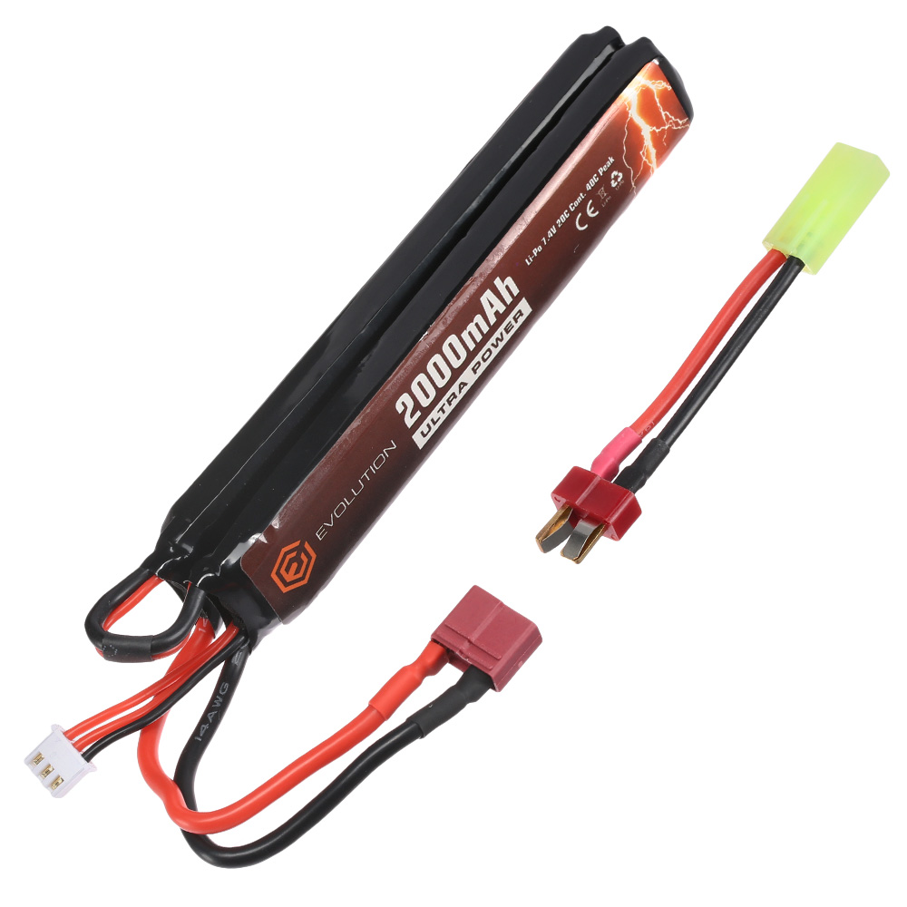 Evolution Ultra-Power LiPo Akku 7,4V 2000mAh 20C / 40C Small-Long Two-Panel Type m. T-Stecker + Mini-Tam Adapter Bild 3