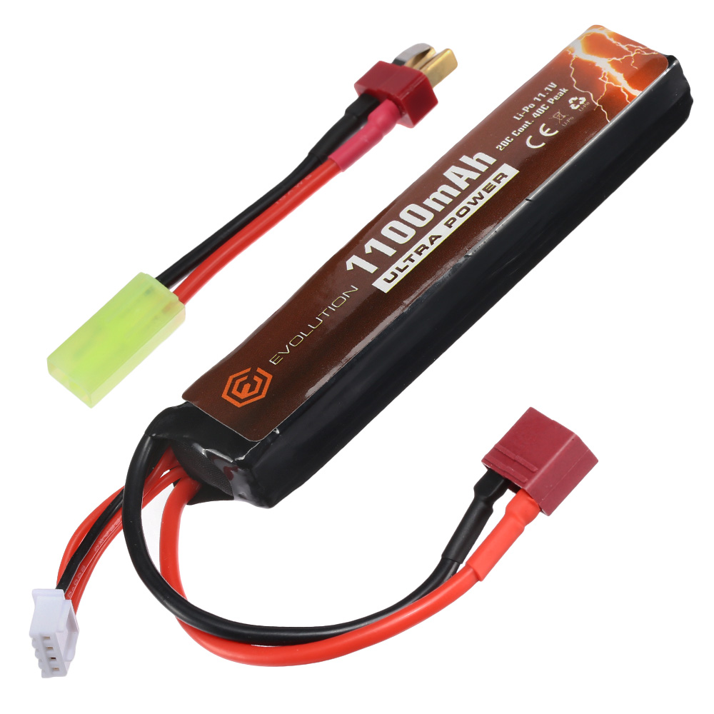 Evolution Ultra-Power LiPo Akku 11,1V 1100mAh 20C / 40C Stock-Tube Type m. T-Stecker + Mini-Tam Adapter