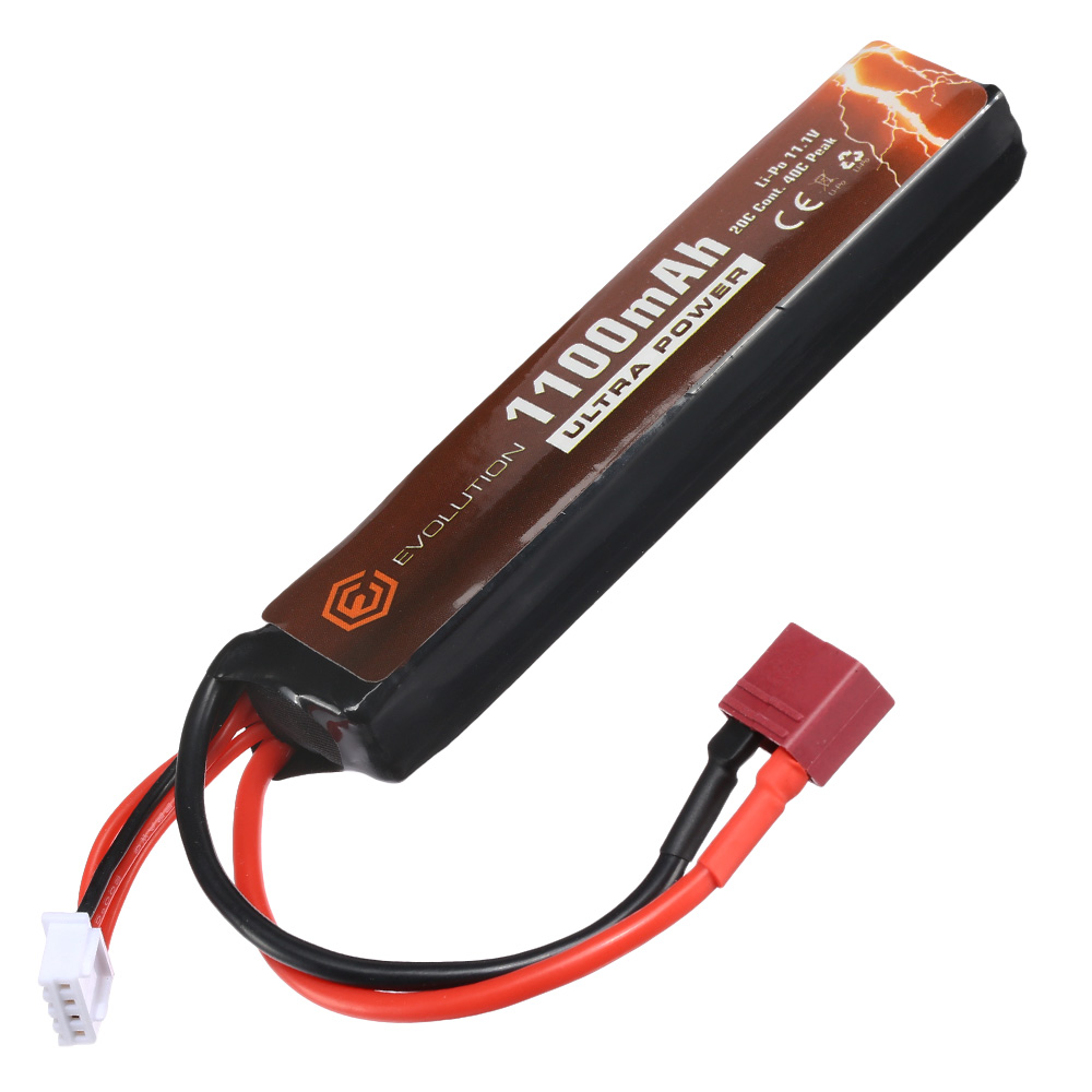 Evolution Ultra-Power LiPo Akku 11,1V 1100mAh 20C / 40C Stock-Tube Type m. T-Stecker + Mini-Tam Adapter Bild 1