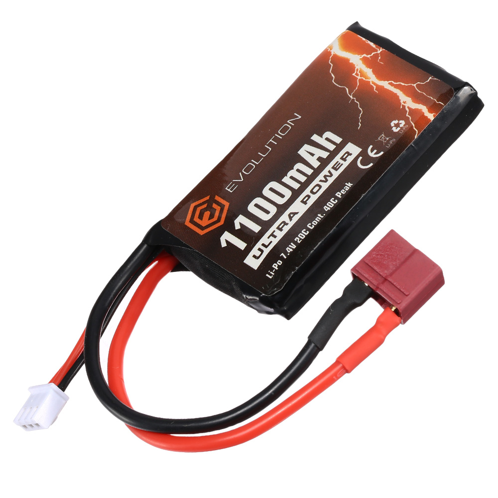 Evolution Ultra-Power LiPo Akku 7,4V 1100mAh 20C / 40C AN/PEQ15 Type m. T-Stecker + Mini-Tam Adapter Bild 1