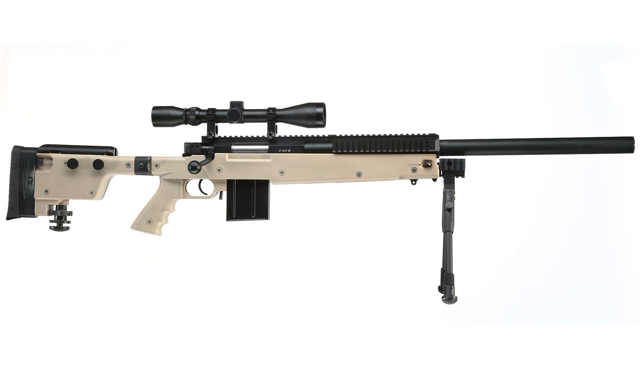 Well MB4406D Mini-HE Snipergewehr inkl. Zweibein / Zielfernrohr Springer 6mm BB tan Bild 2