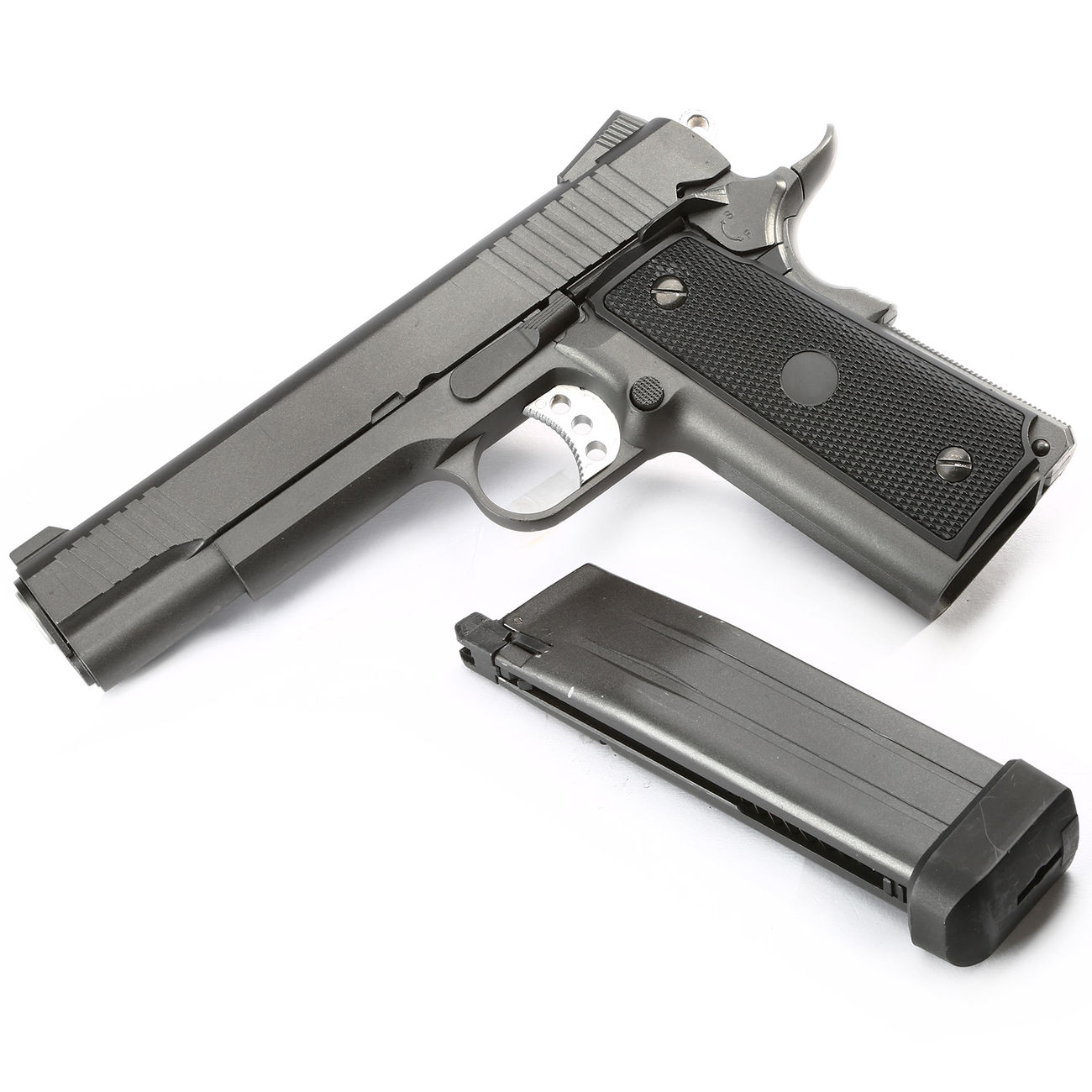 Well M1911 Hi-Capa 5.1 TAC2 Vollmetall CO2 Blowback 6mm BB grau inkl. Koffer Bild 1