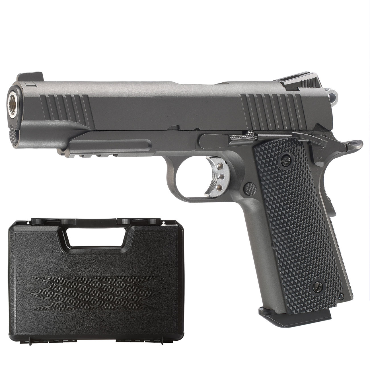 Well M1911 TAC Vollmetall CO2 Blowback 6mm BB grau inkl. Koffer