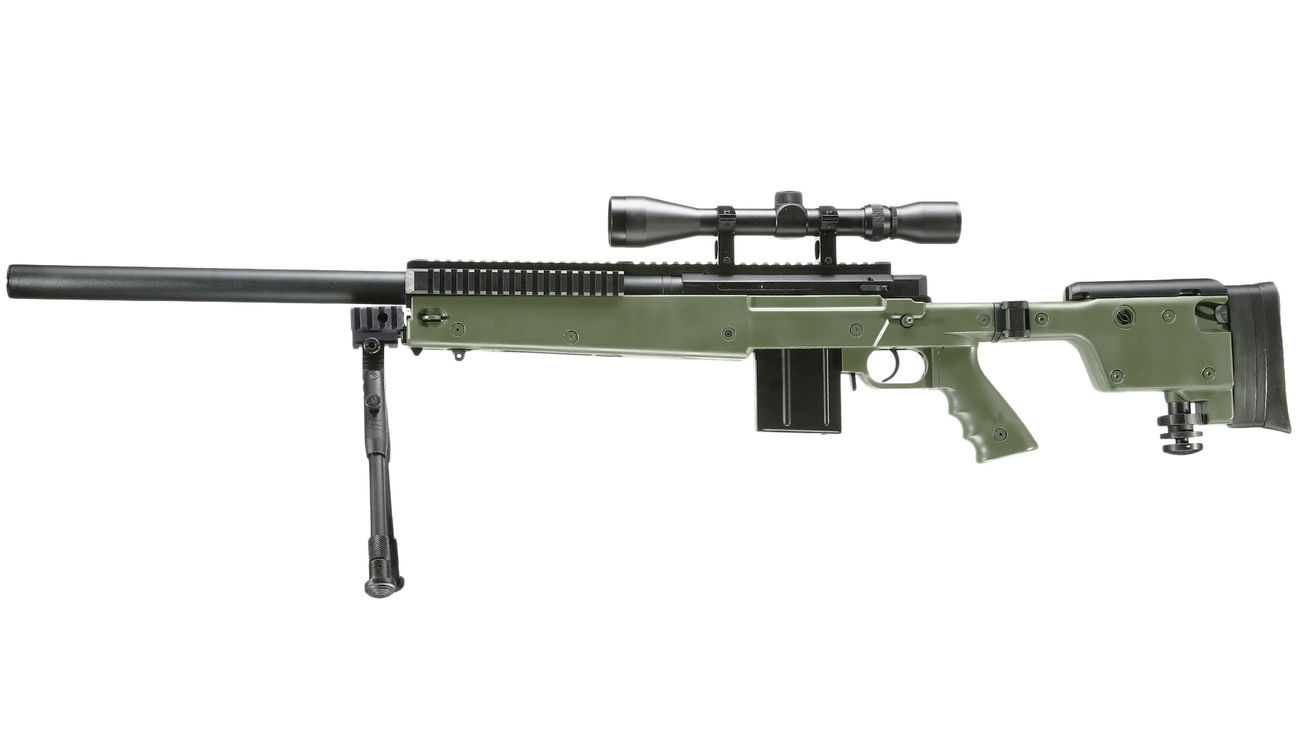 Well MB4406D Mini-HE Snipergewehr inkl. Zweibein / Zielfernrohr Springer 6mm BB oliv Bild 1