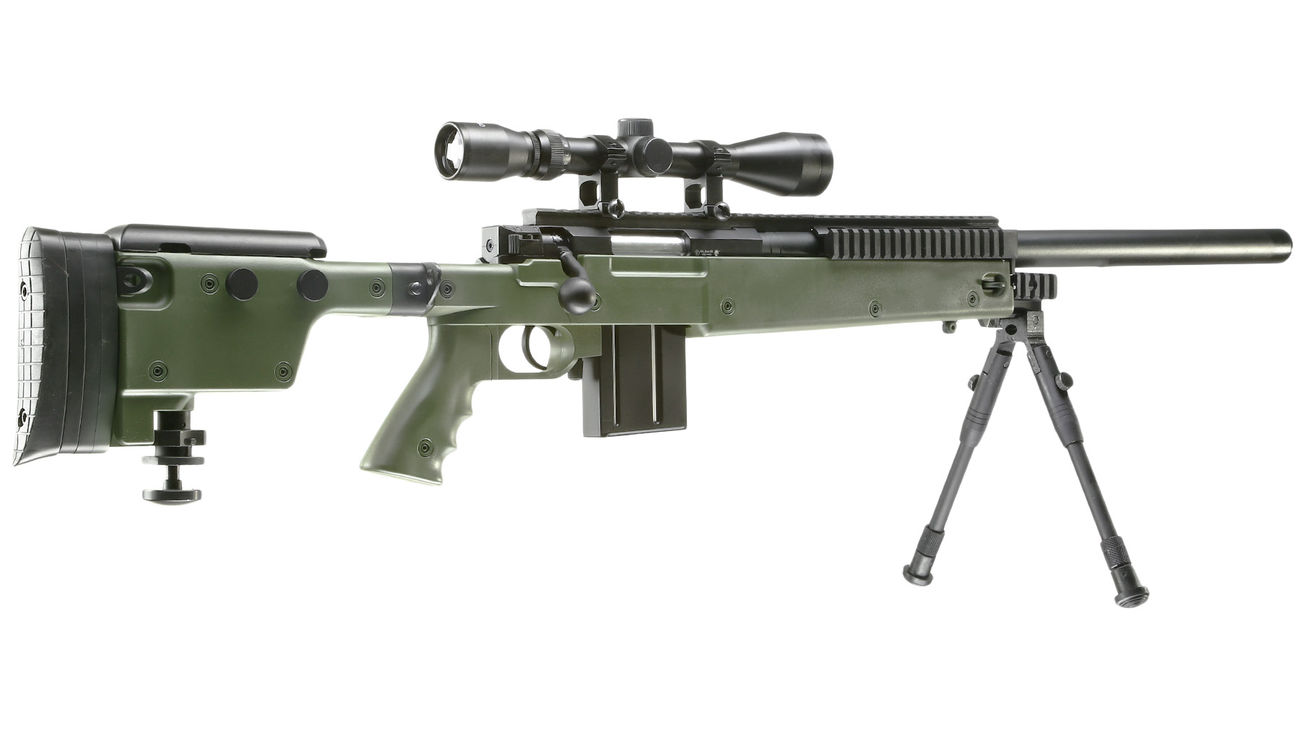 Well MB4406D Mini-HE Snipergewehr inkl. Zweibein / Zielfernrohr Springer 6mm BB oliv Bild 3