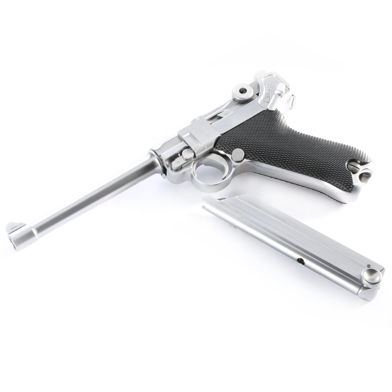 Wei-ETech P08 Airsoft Vollmetall GBB 6mm BB Chrome-Finish Version - 6 Zoll Version Bild 4
