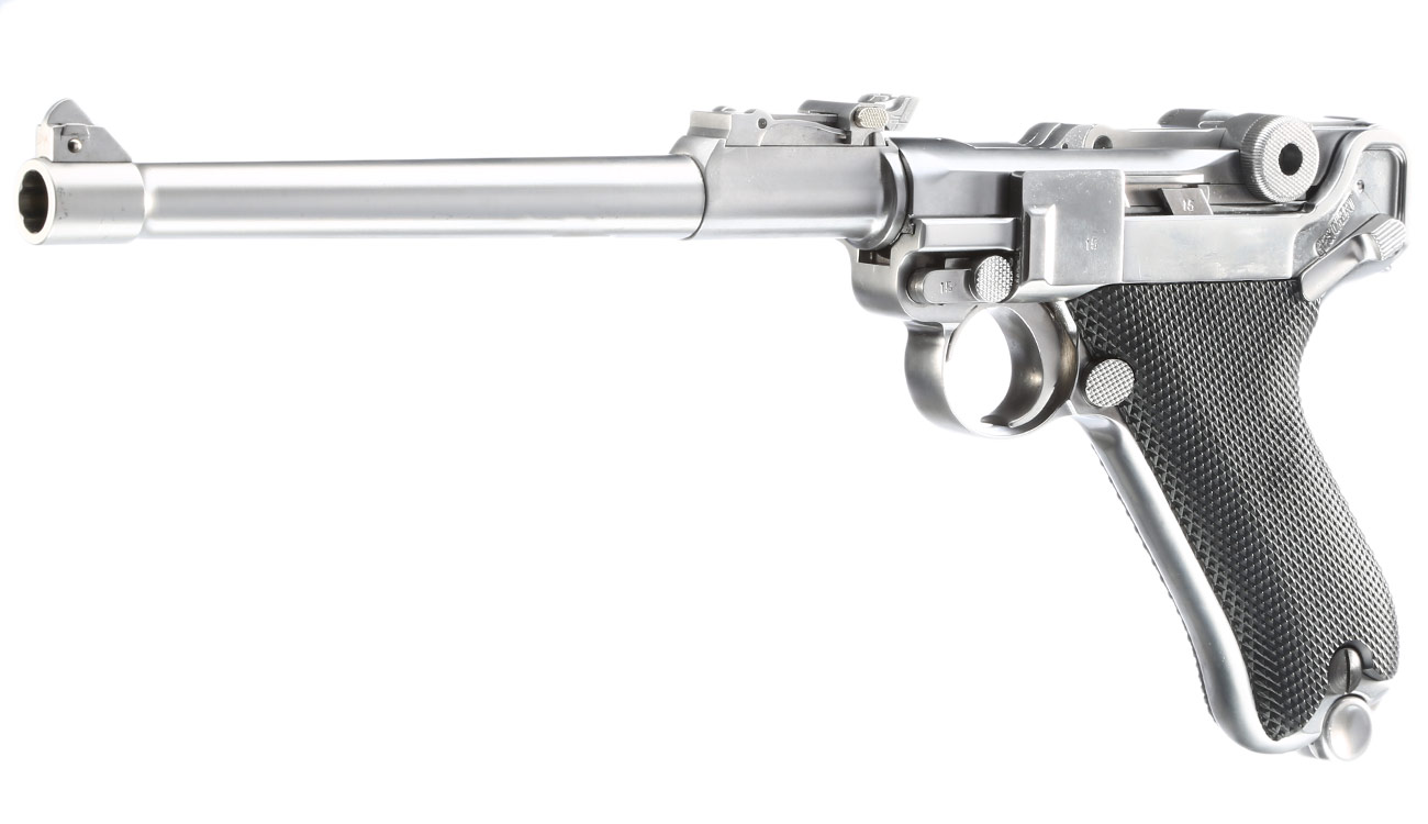 Wei-ETech P08 Airsoft Vollmetall GBB 6mm BB Chrome-Finish Version - 8 Zoll Version