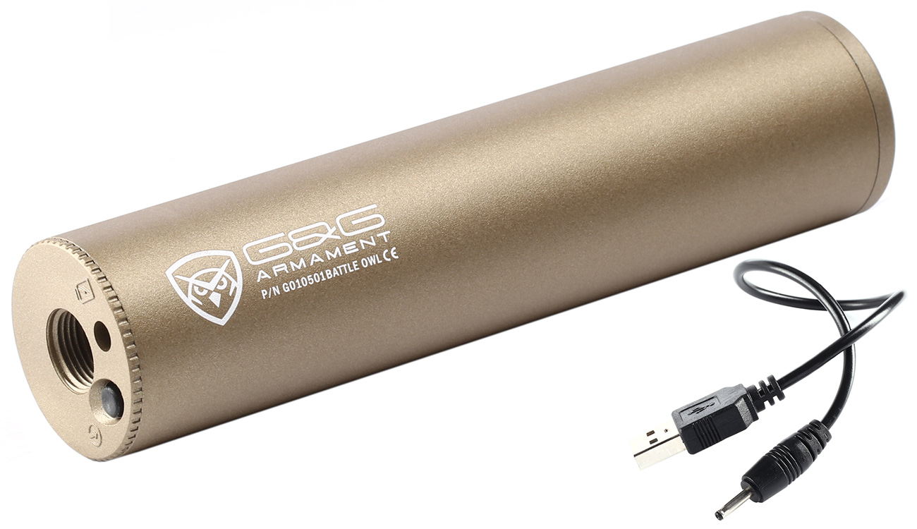 G&G Battle Owl Aluminium Tracer Unit Suppressor mit integriertem Akku 12mm- Desert Tan