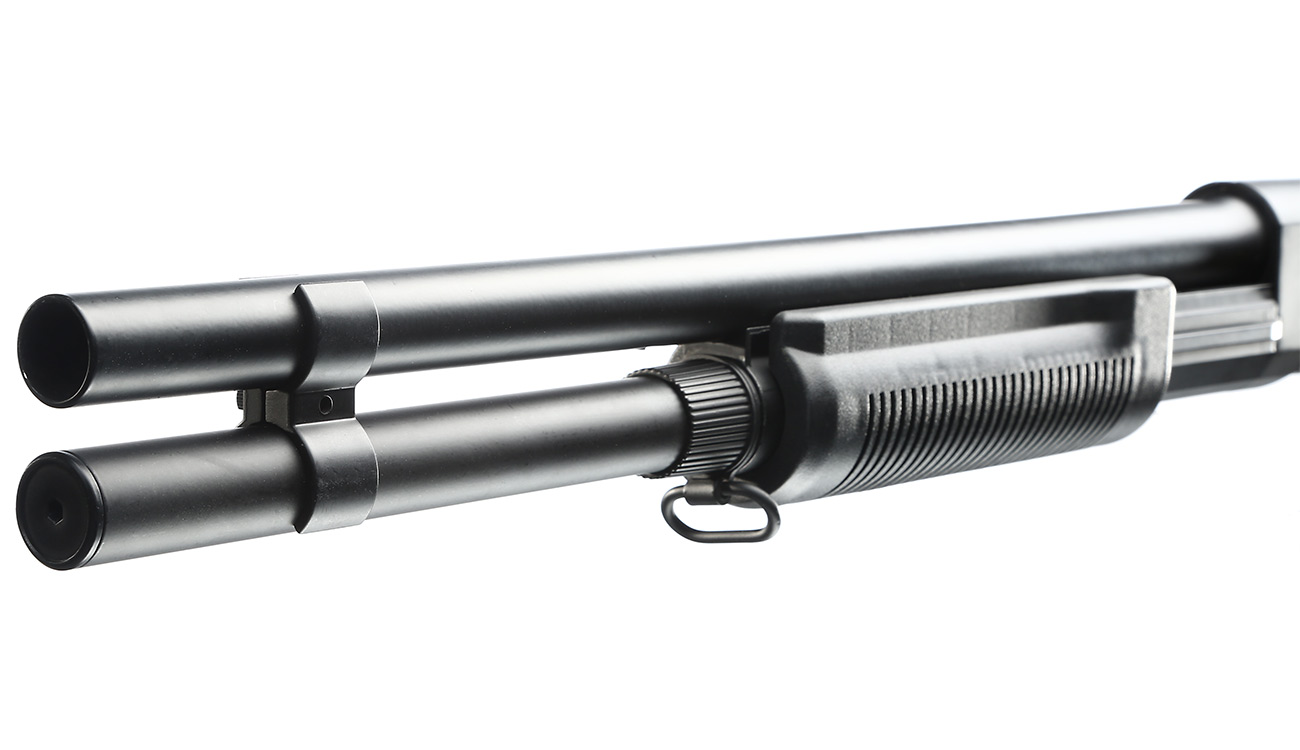 Cyma M870 Shotgun mit Stahl-Klappschaft Long-Type Tri-Barrel Vollmetall Springer 6mm BB schwarz Bild 5