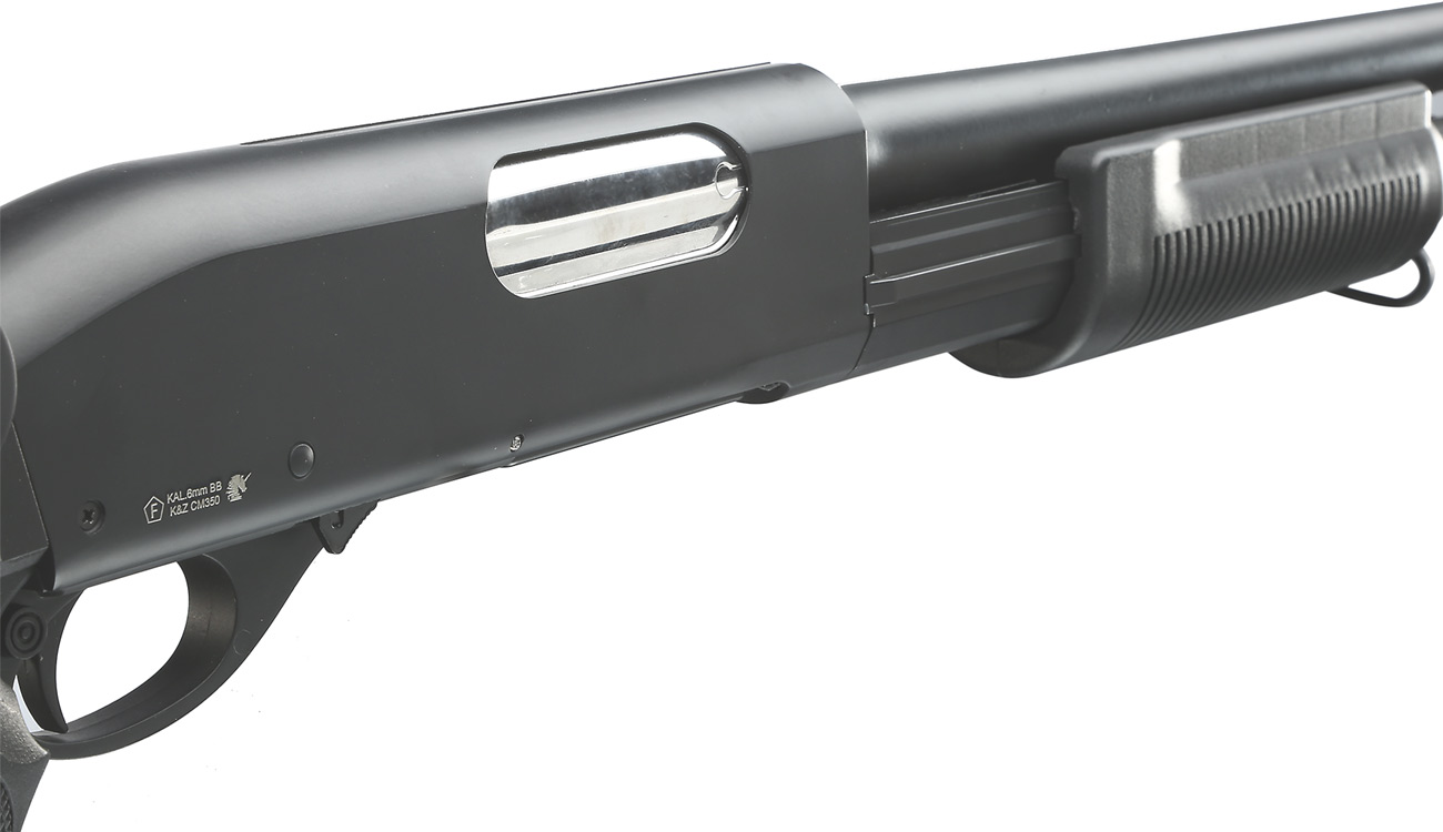 Cyma M870 Shotgun mit Stahl-Klappschaft Long-Type Tri-Barrel Vollmetall Springer 6mm BB schwarz Bild 6