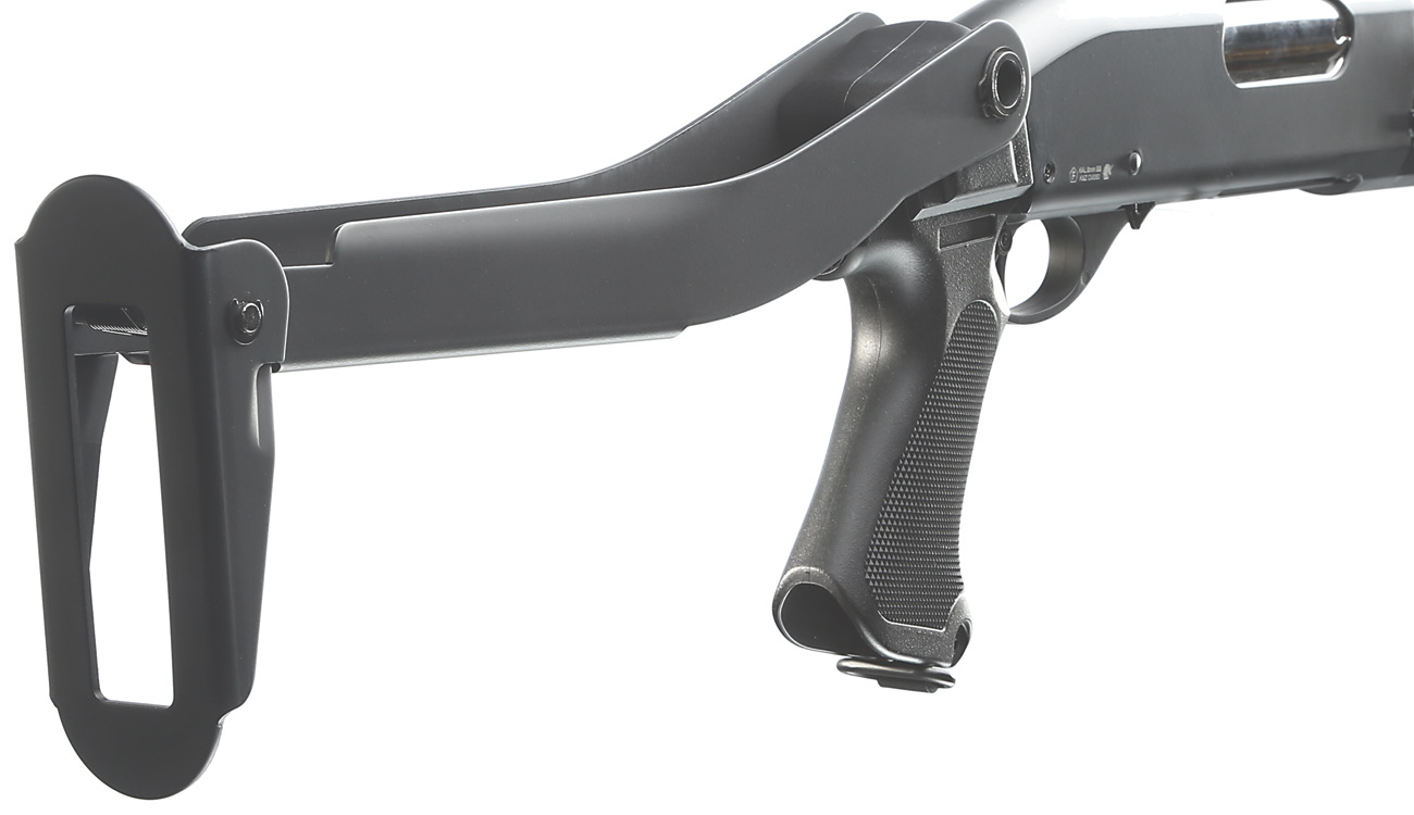 Cyma M870 Shotgun mit Stahl-Klappschaft Long-Type Tri-Barrel Vollmetall Springer 6mm BB schwarz Bild 7