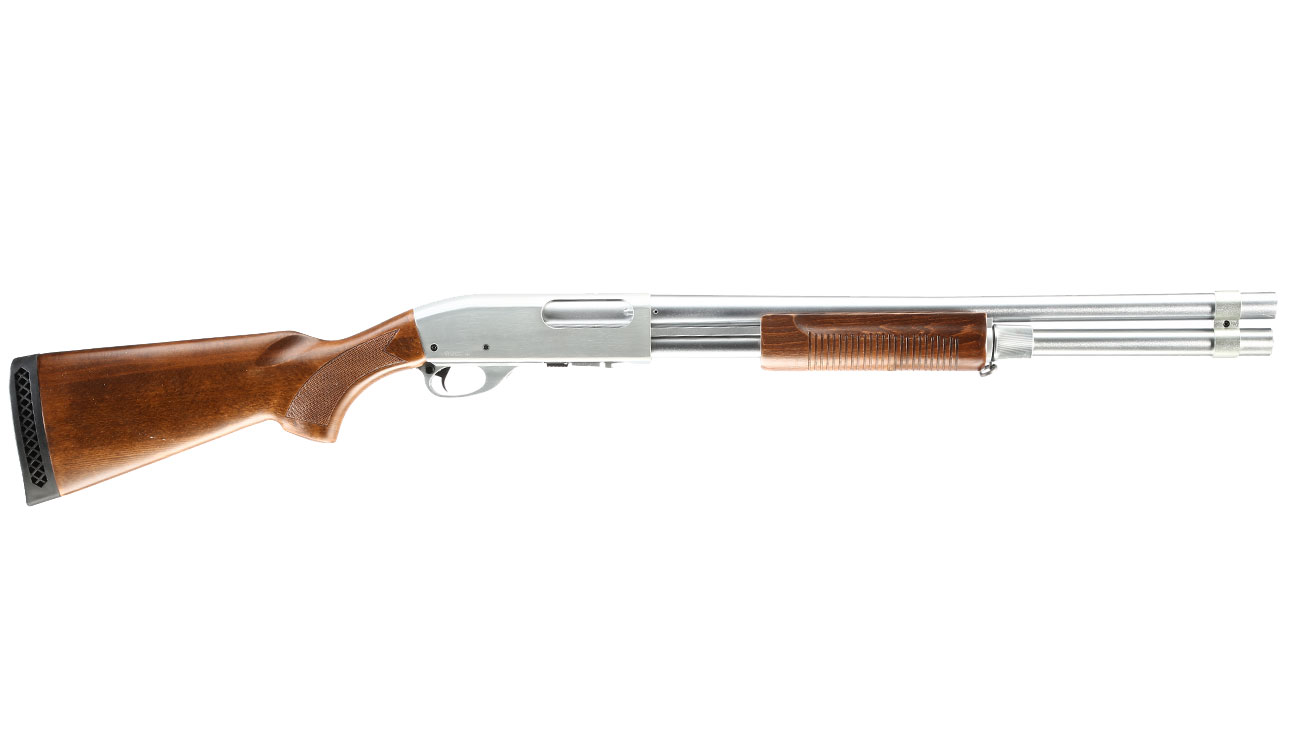 Qingliu M870 Long-Type Shotgun Vollmetall Echtholz Springer 6mm BB silber Bild 2