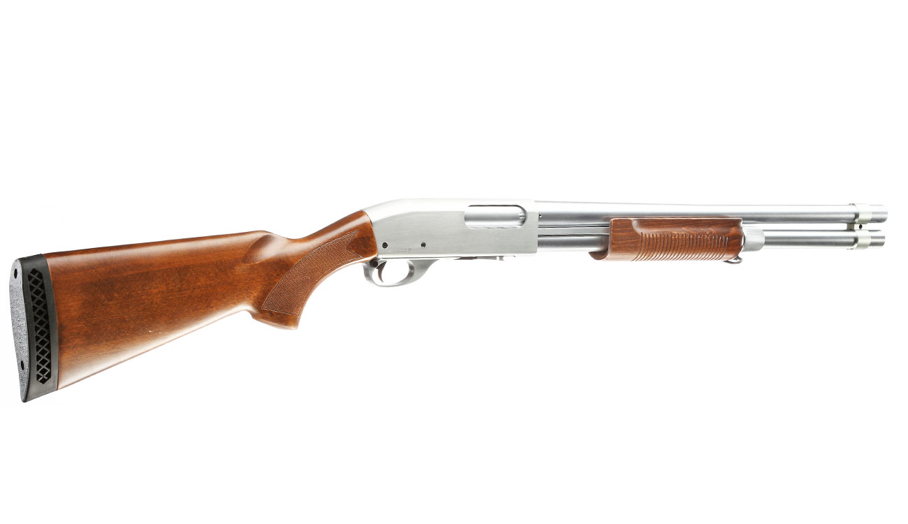 Qingliu M870 Long-Type Shotgun Vollmetall Echtholz Springer 6mm BB silber Bild 3