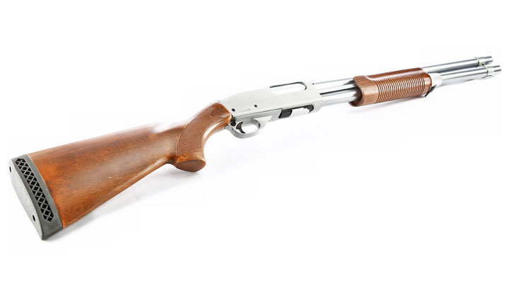 Qingliu M870 Long-Type Shotgun Vollmetall Echtholz Springer 6mm BB silber Bild 4