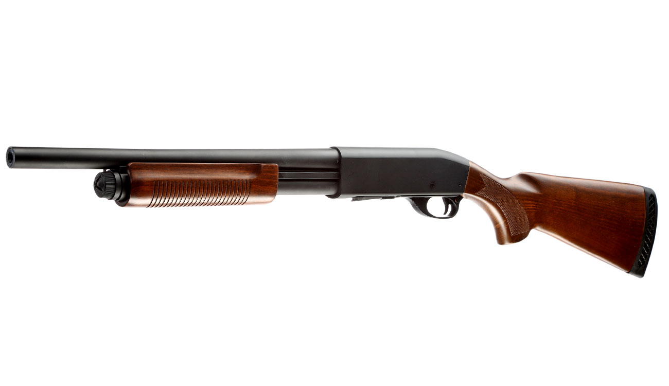 Qingliu M870 Medium-Type Shotgun Vollmetall Echtholz Springer 6mm BB schwarz