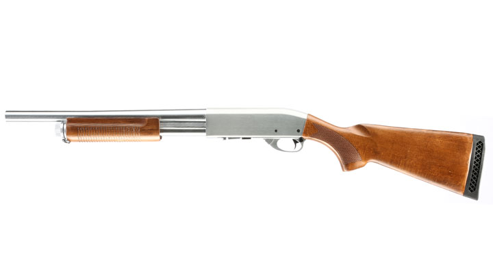 Qingliu M870 Medium-Type Shotgun Vollmetall Echtholz Springer 6mm BB silber Bild 1