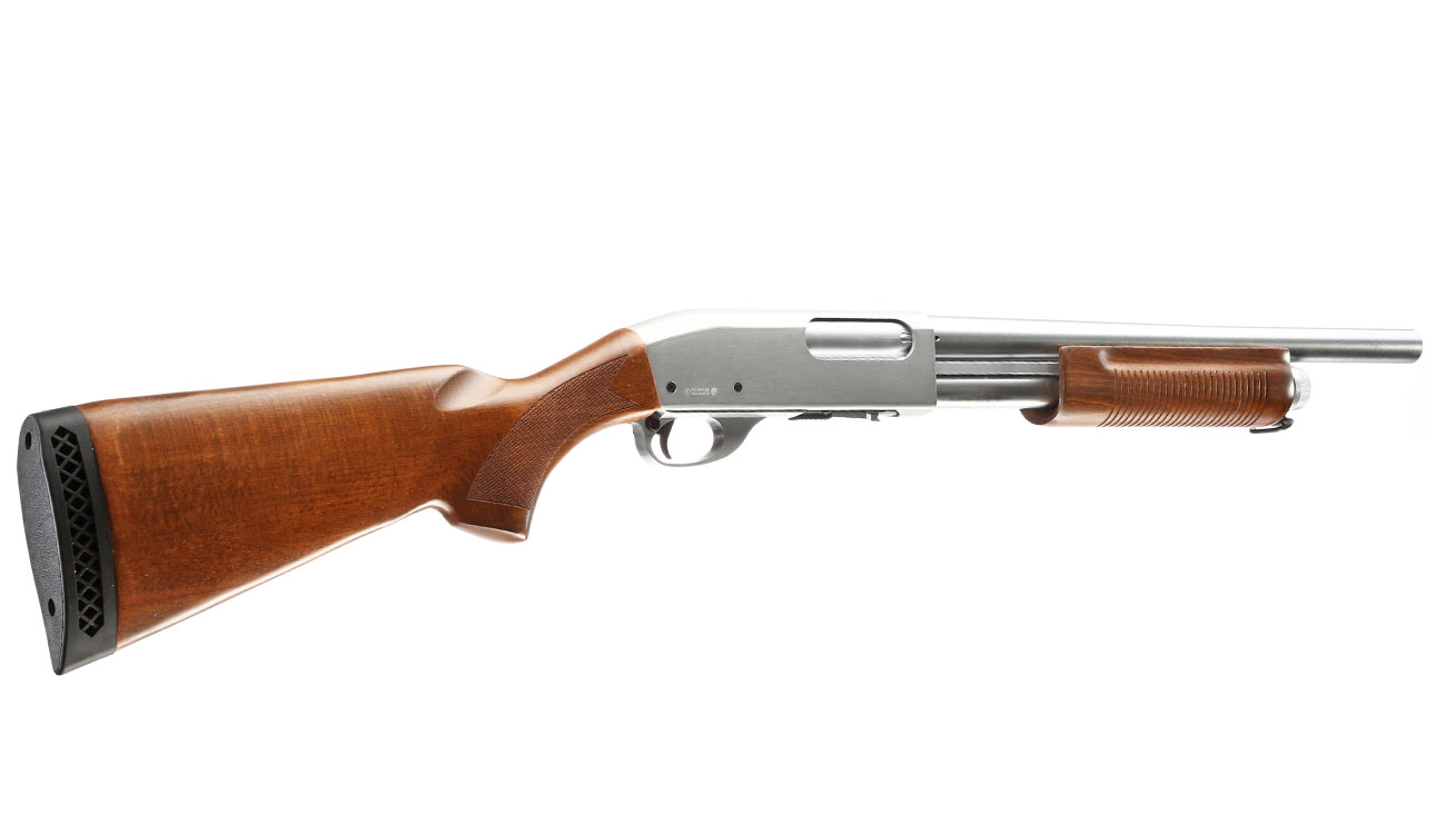 Qingliu M870 Medium-Type Shotgun Vollmetall Echtholz Springer 6mm BB silber Bild 3