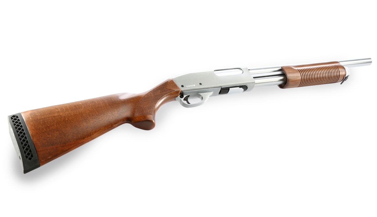 Qingliu M870 Medium-Type Shotgun Vollmetall Echtholz Springer 6mm BB silber Bild 4