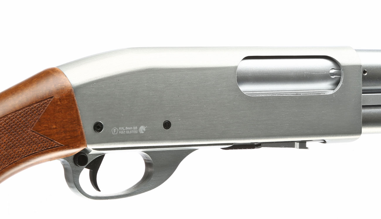 Qingliu M870 Medium-Type Shotgun Vollmetall Echtholz Springer 6mm BB silber Bild 7