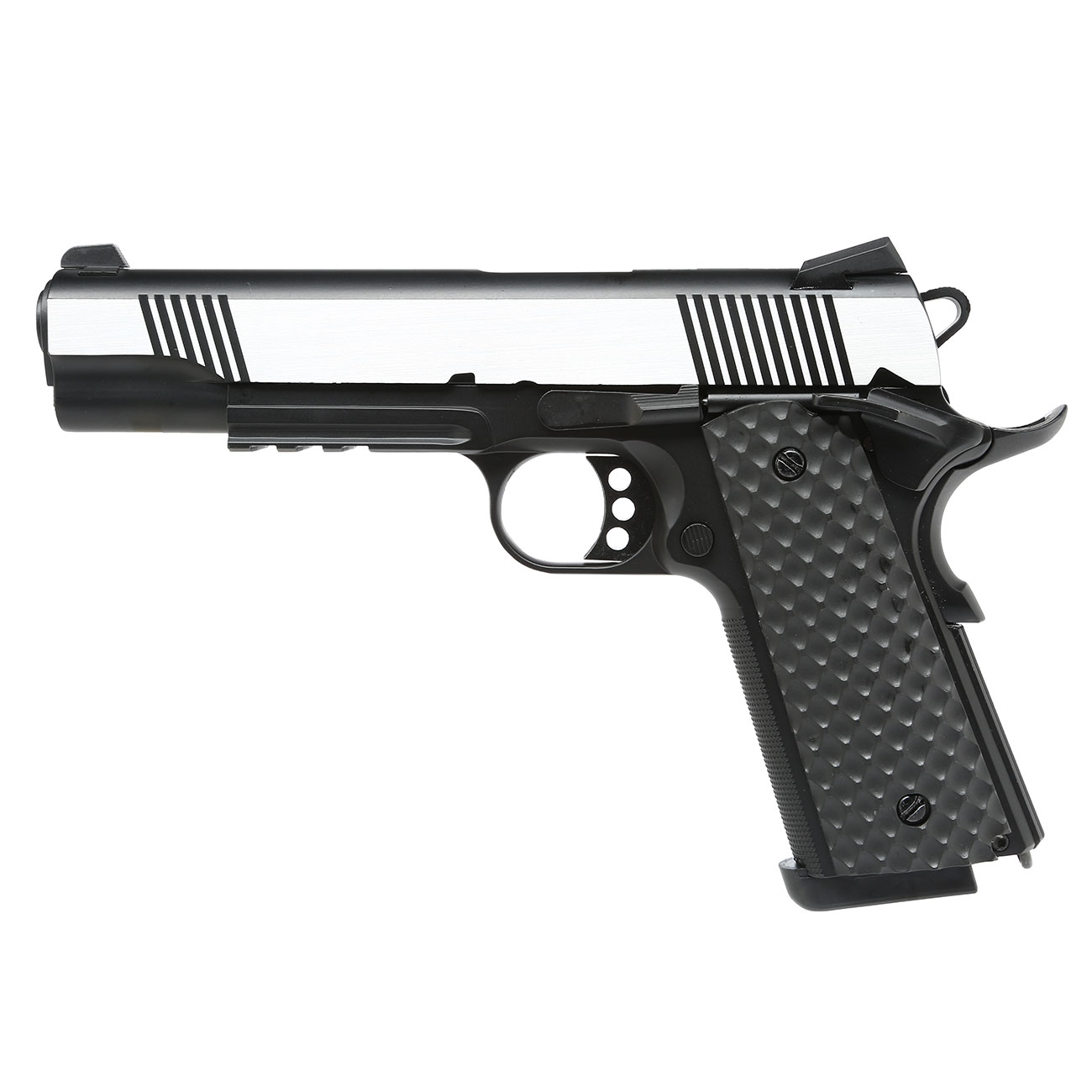 Nuprol Raven M1911 MEU Railed Vollmetall GBB 6mm BB silber / schwarz Bild 1