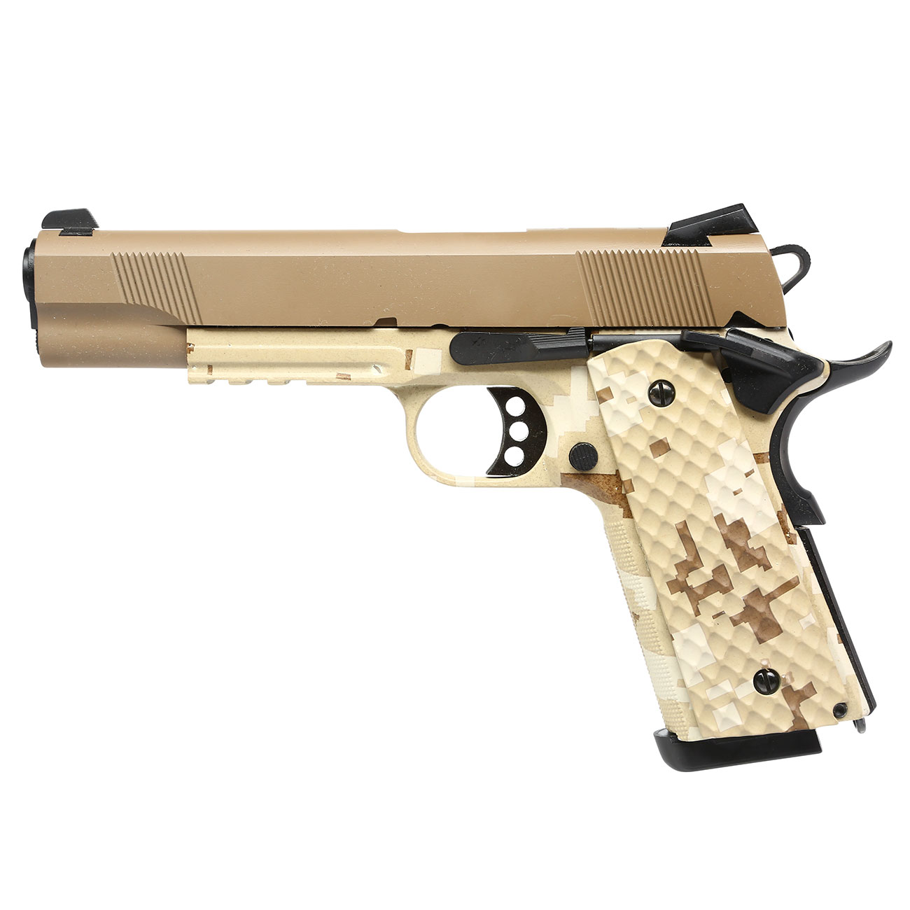 Nuprol Raven M1911 MEU Railed Vollmetall GBB 6mm BB Tan / Digital Desert Bild 1