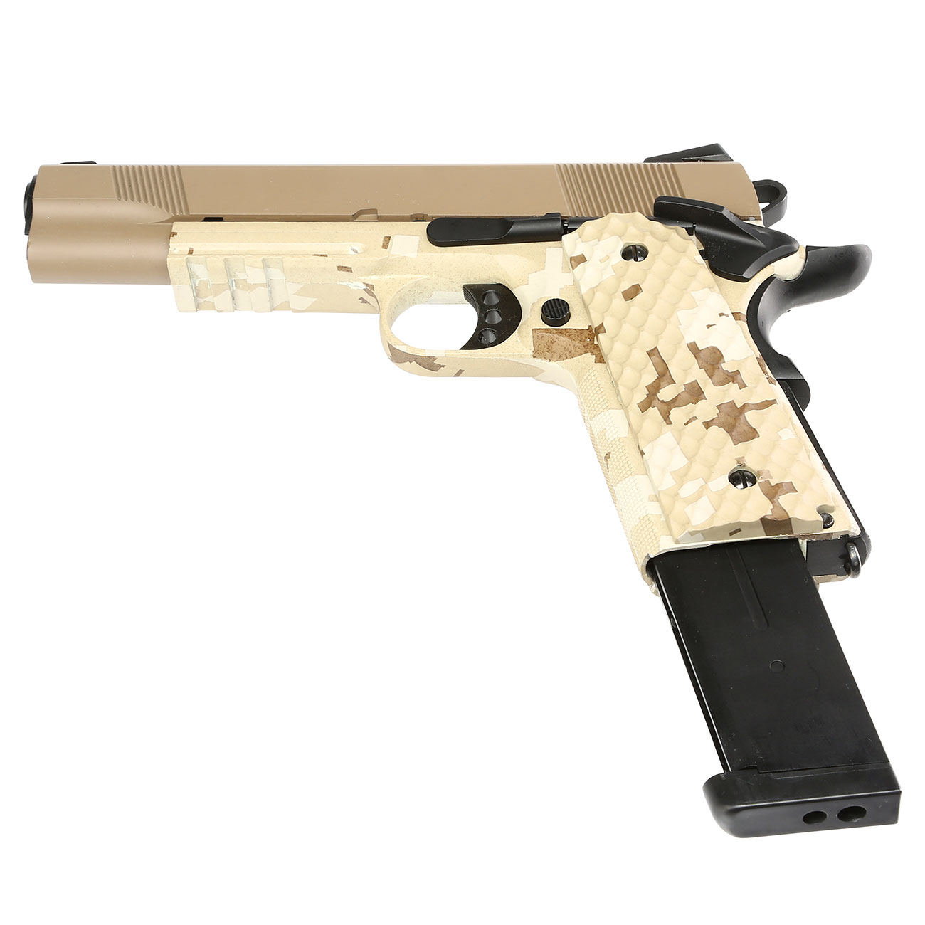 Nuprol Raven M1911 MEU Railed Vollmetall GBB 6mm BB Tan / Digital Desert Bild 5