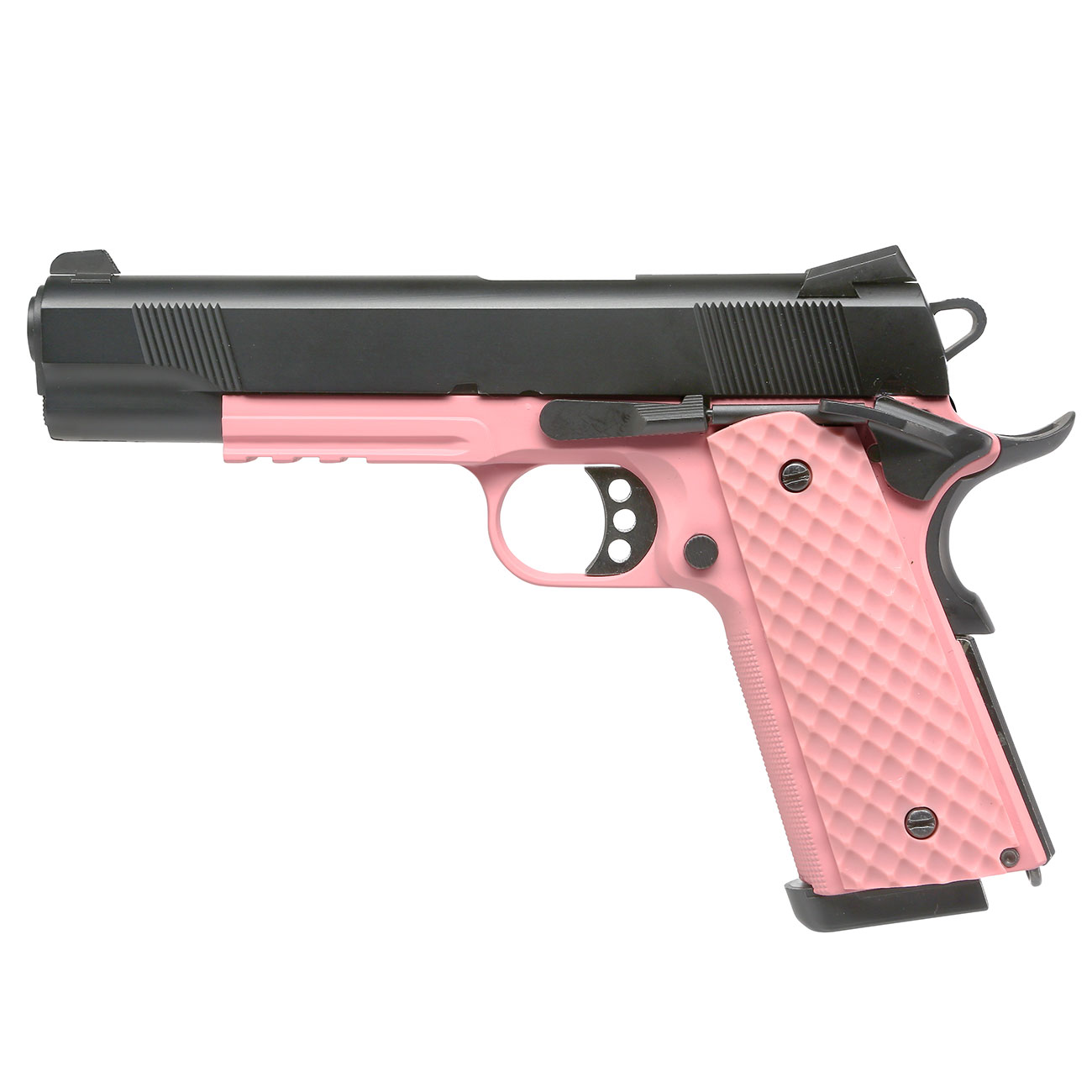 Nuprol Raven M1911 MEU Railed Vollmetall GBB 6mm BB schwarz / pink Bild 1