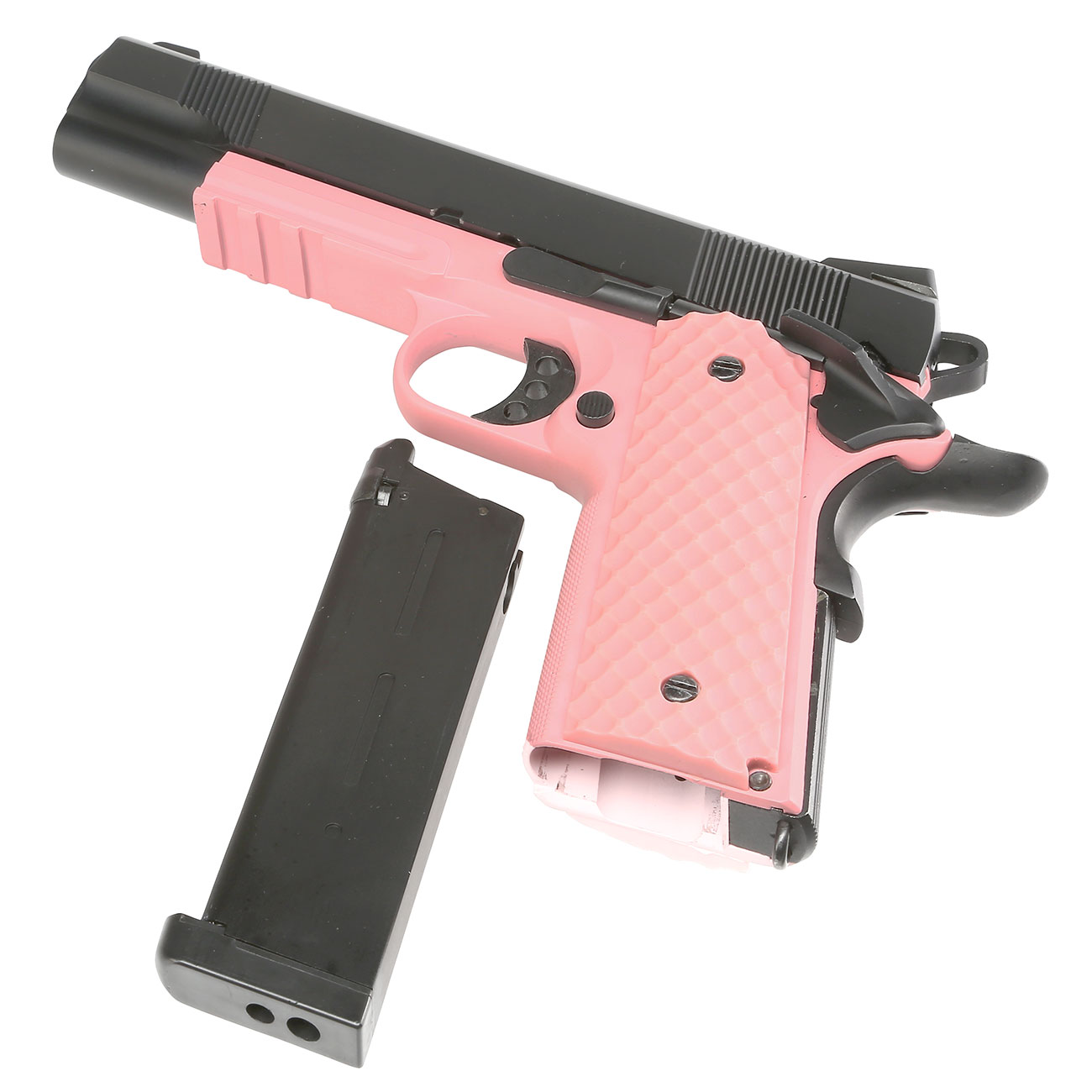 Nuprol Raven M1911 MEU Railed Vollmetall GBB 6mm BB schwarz / pink Bild 1