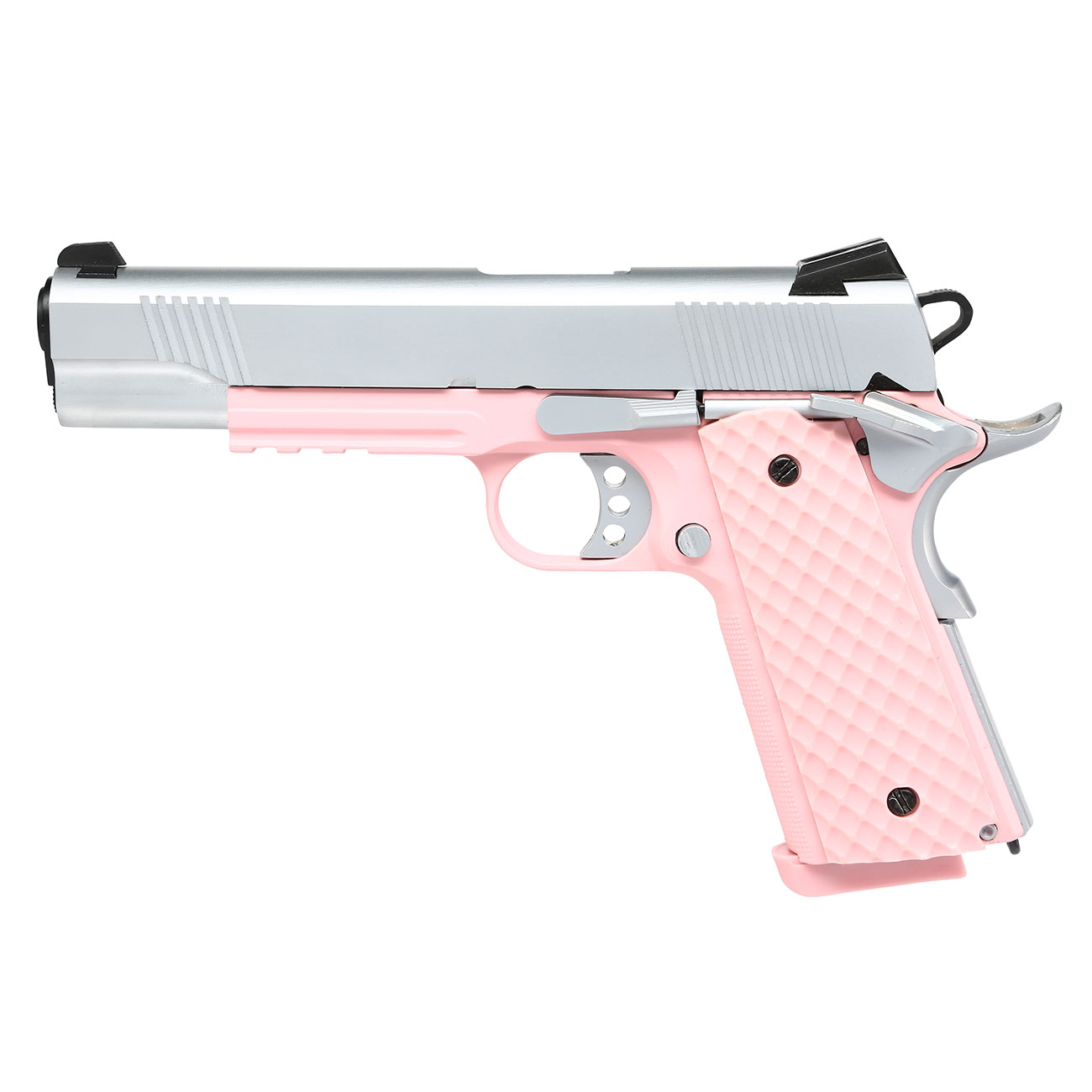 Nuprol Raven M1911 MEU Railed Vollmetall GBB 6mm BB silber / pink Bild 1