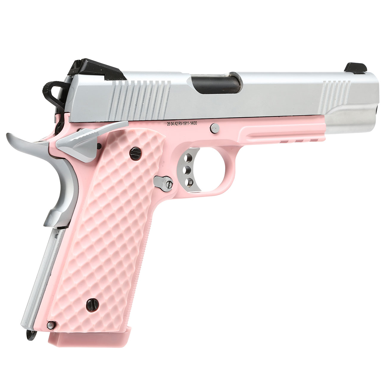 Nuprol Raven M1911 MEU Railed Vollmetall GBB 6mm BB silber / pink Bild 4