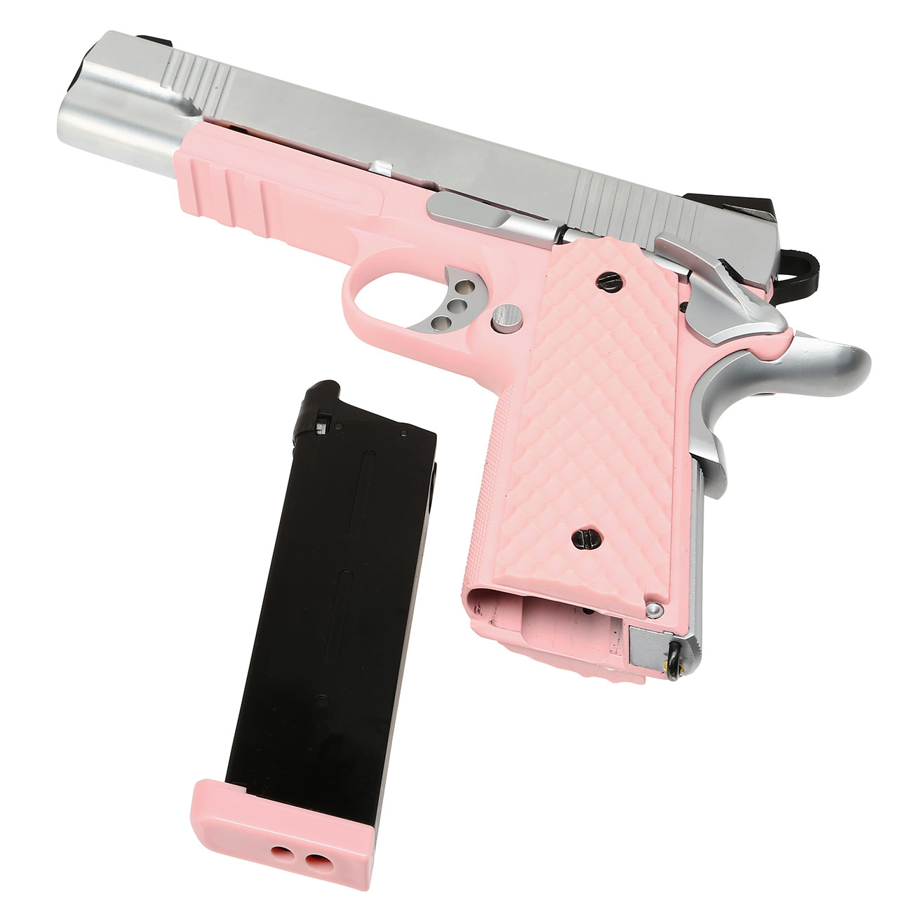 Nuprol Raven M1911 MEU Railed Vollmetall GBB 6mm BB silber / pink Bild 6