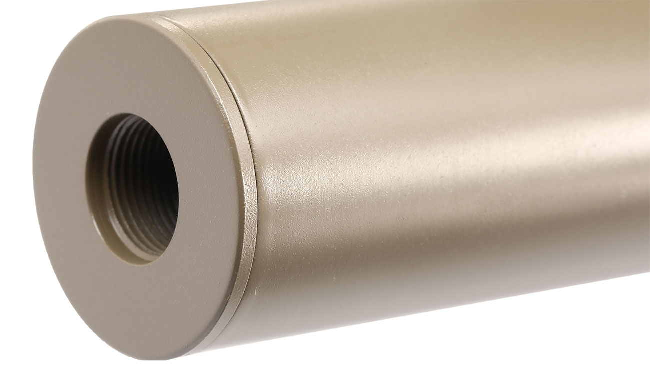 APS Sub-Sonic Aluminium Suppressor 190 x 33mm 14mm+ / 14mm- Desert Tan Bild 4