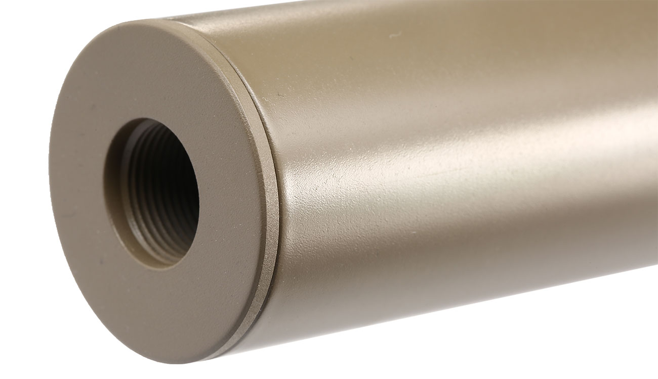 APS Sub-Sonic Aluminium Suppressor 190 x 33mm 14mm+ / 14mm- Desert Tan Bild 5