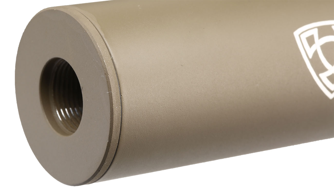 APS Sub-Sonic Aluminium Suppressor 150 x 33mm 14mm+ / 14mm- Desert Tan Bild 4