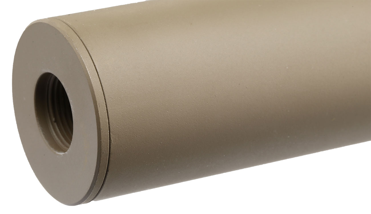 APS Sub-Sonic Aluminium Suppressor 150 x 33mm 14mm+ / 14mm- Desert Tan Bild 5