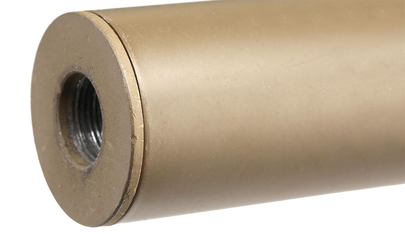 APS Sub-Sonic Aluminium Suppressor 110 x 33mm 14mm+ / 14mm- Desert Tan Bild 5