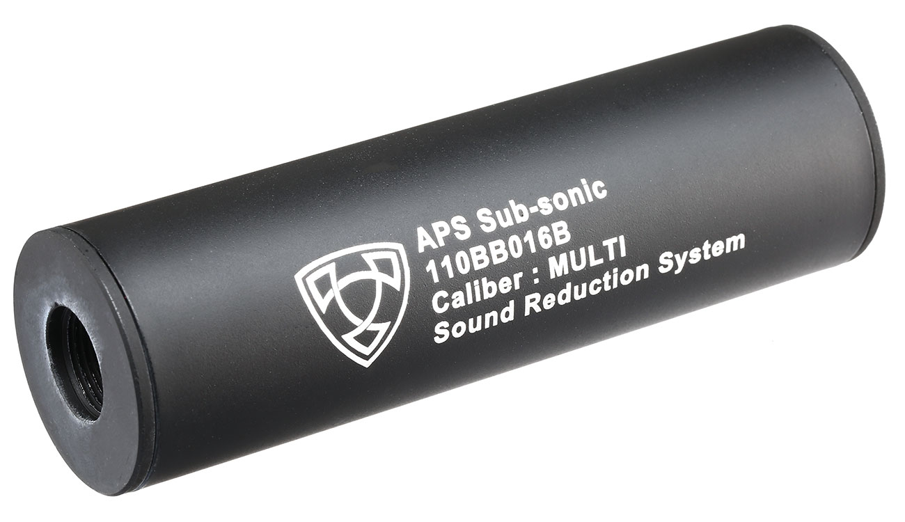 APS Sub-Sonic Aluminium Suppressor 110 x 33mm 14mm+ / 14mm- schwarz