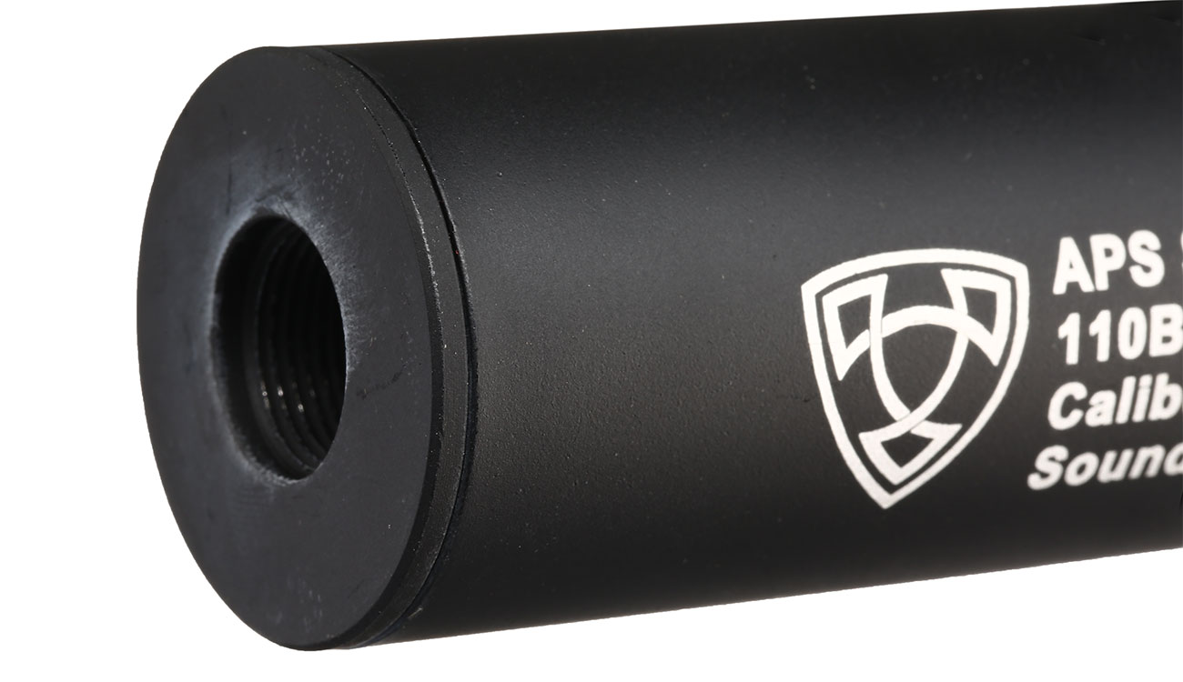 APS Sub-Sonic Aluminium Suppressor 110 x 33mm 14mm+ / 14mm- schwarz Bild 4