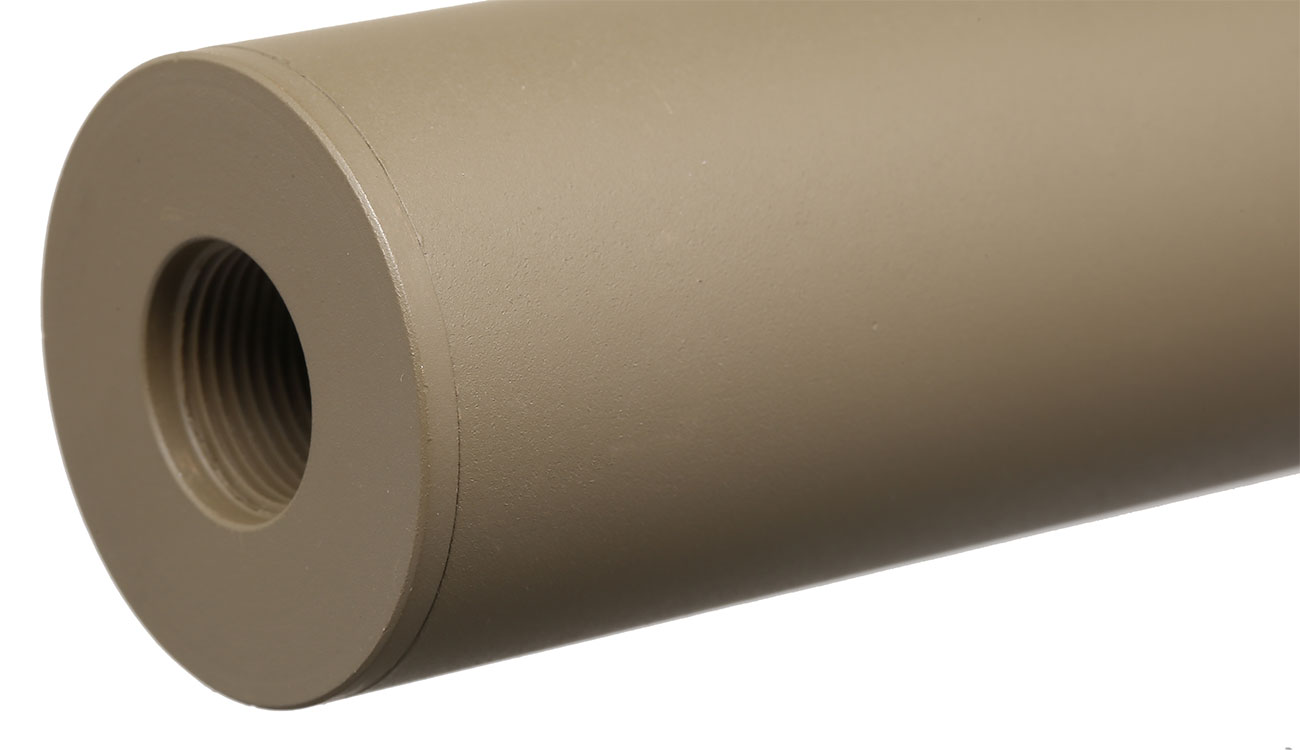 APS Sub-Sonic Aluminium Suppressor 230 x 33mm 14mm+ / 14mm- Desert Tan Bild 4