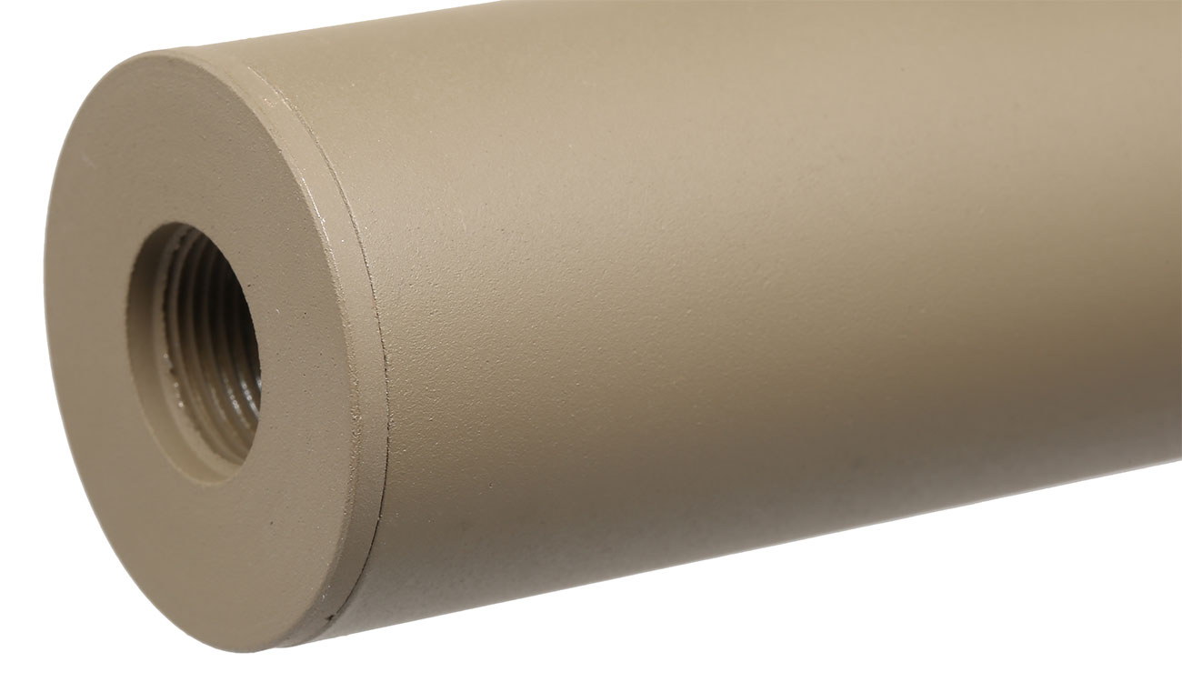 APS Sub-Sonic Aluminium Suppressor 230 x 33mm 14mm+ / 14mm- Desert Tan Bild 5