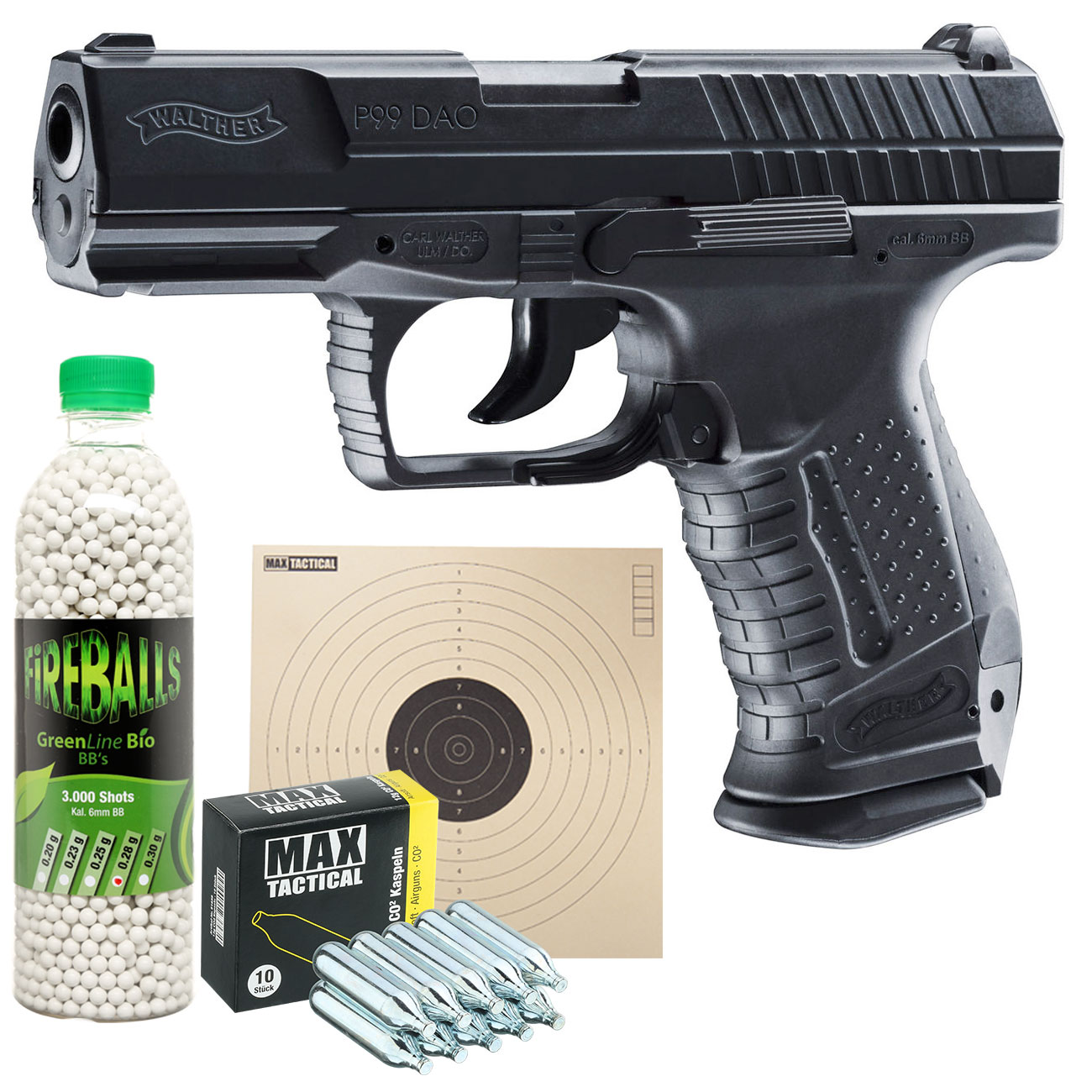 Walther P99 Dao 6 Mm Bb Blowback Co2 Softair Inkl Fireballs Zielscheiben Und Co2 Kapseln Kotte Zeller