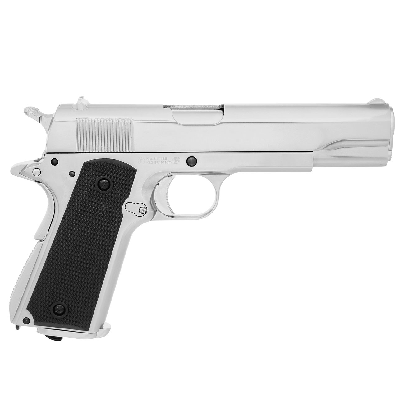 KLI M1911-A1 Vollmetall CO2 BlowBack 6mm BB Platinum Chrome-Finish Bild 3