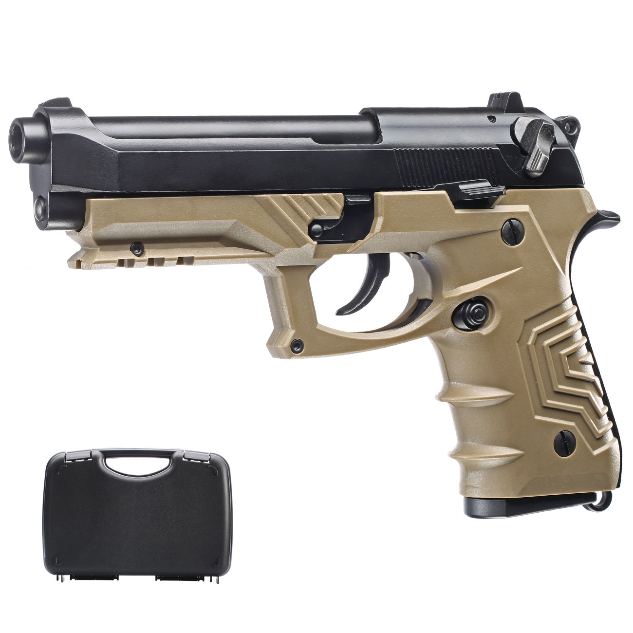 Ersatzteilset HFC M92 GripTac Vollmetall GBB 6mm BB coyote inkl. Pistolenkoffer