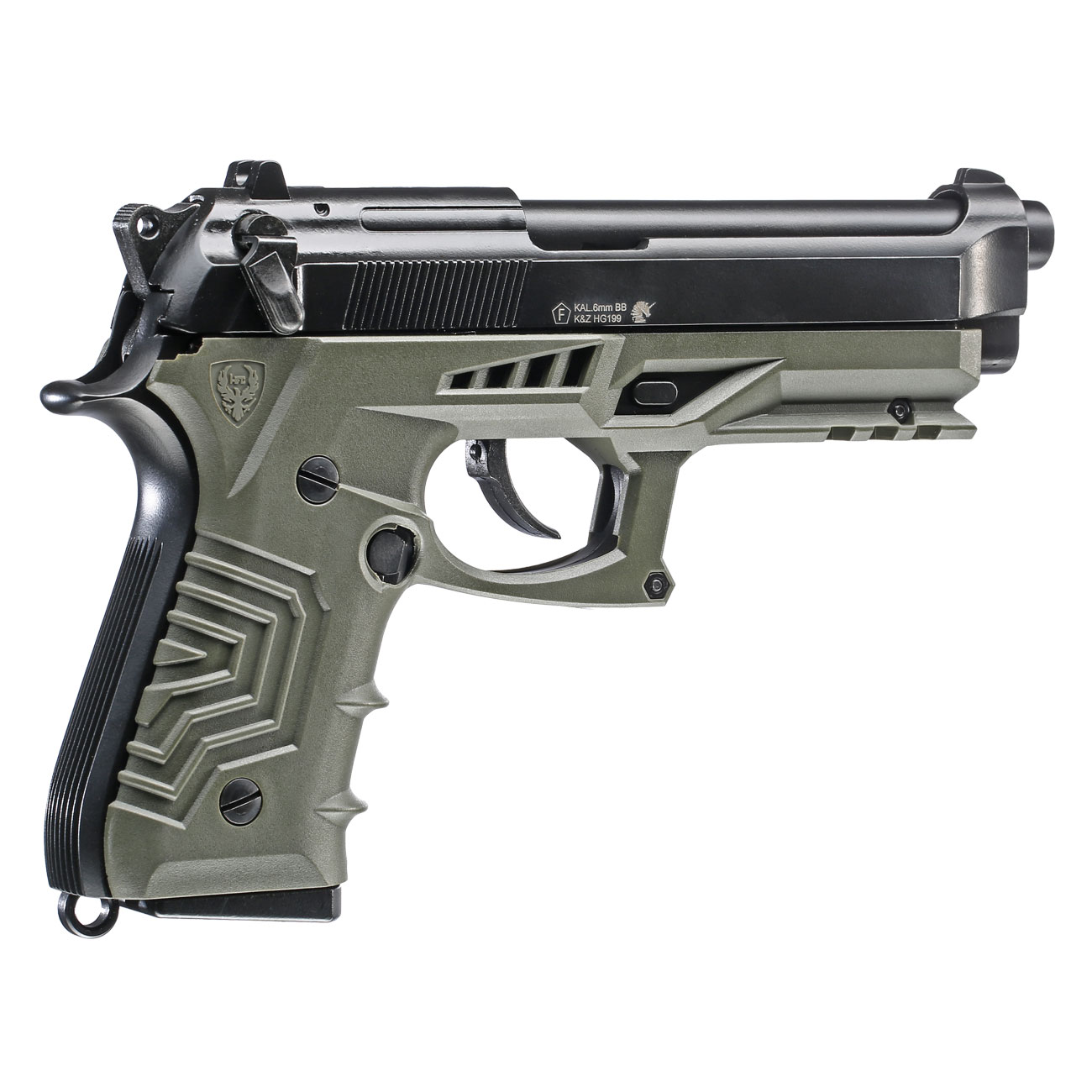 HFC M92 GripTac Airsoftpistole Vollmetall GBB 6mm BB oliv inkl. Pistolenkoffer Bild 4