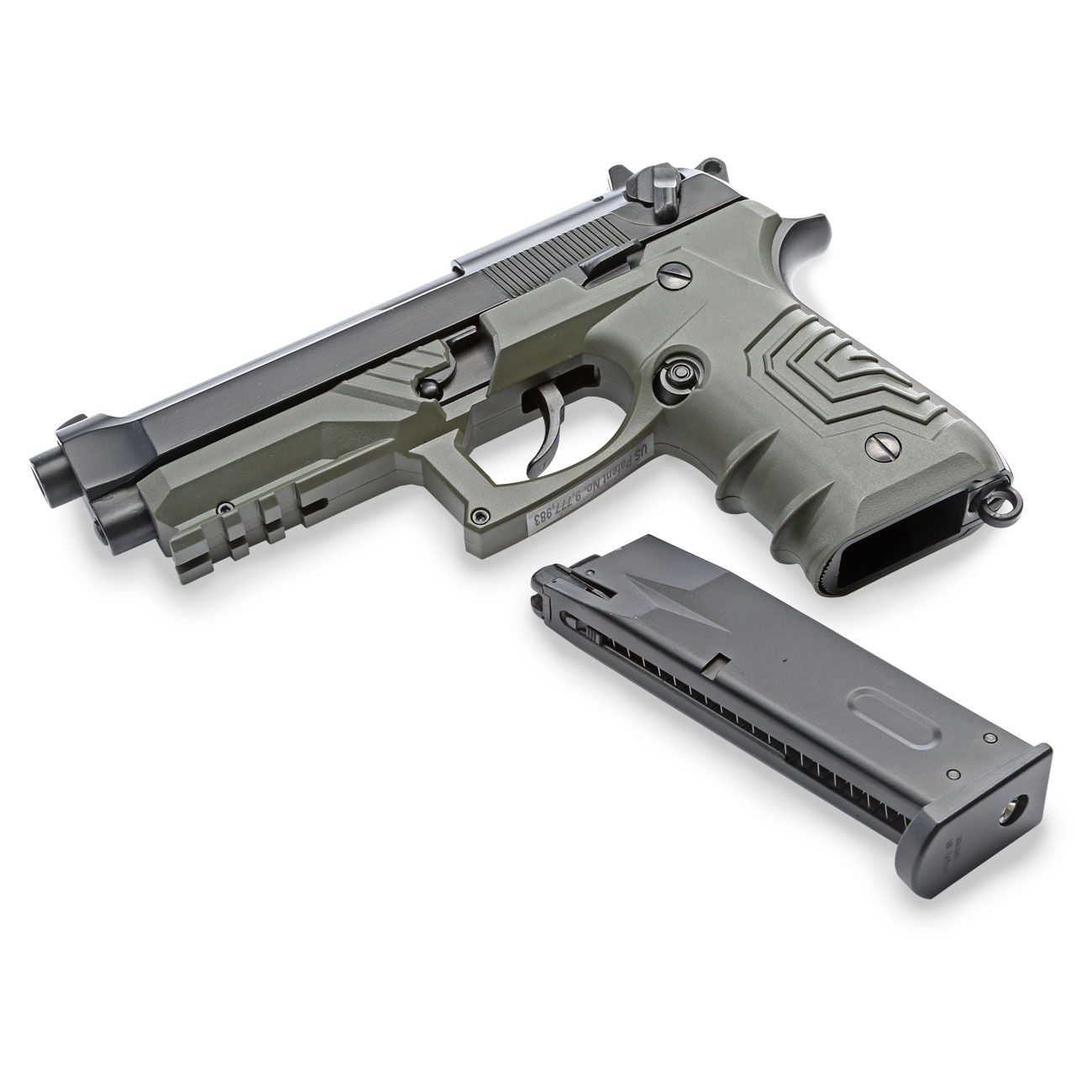 HFC M92 GripTac Airsoftpistole Vollmetall GBB 6mm BB oliv inkl. Pistolenkoffer Bild 5