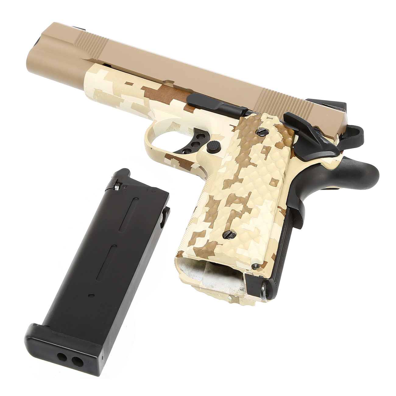 Nuprol Raven M1911 MEU Vollmetall GBB 6mm BB Tan / Digital Desert Bild 6