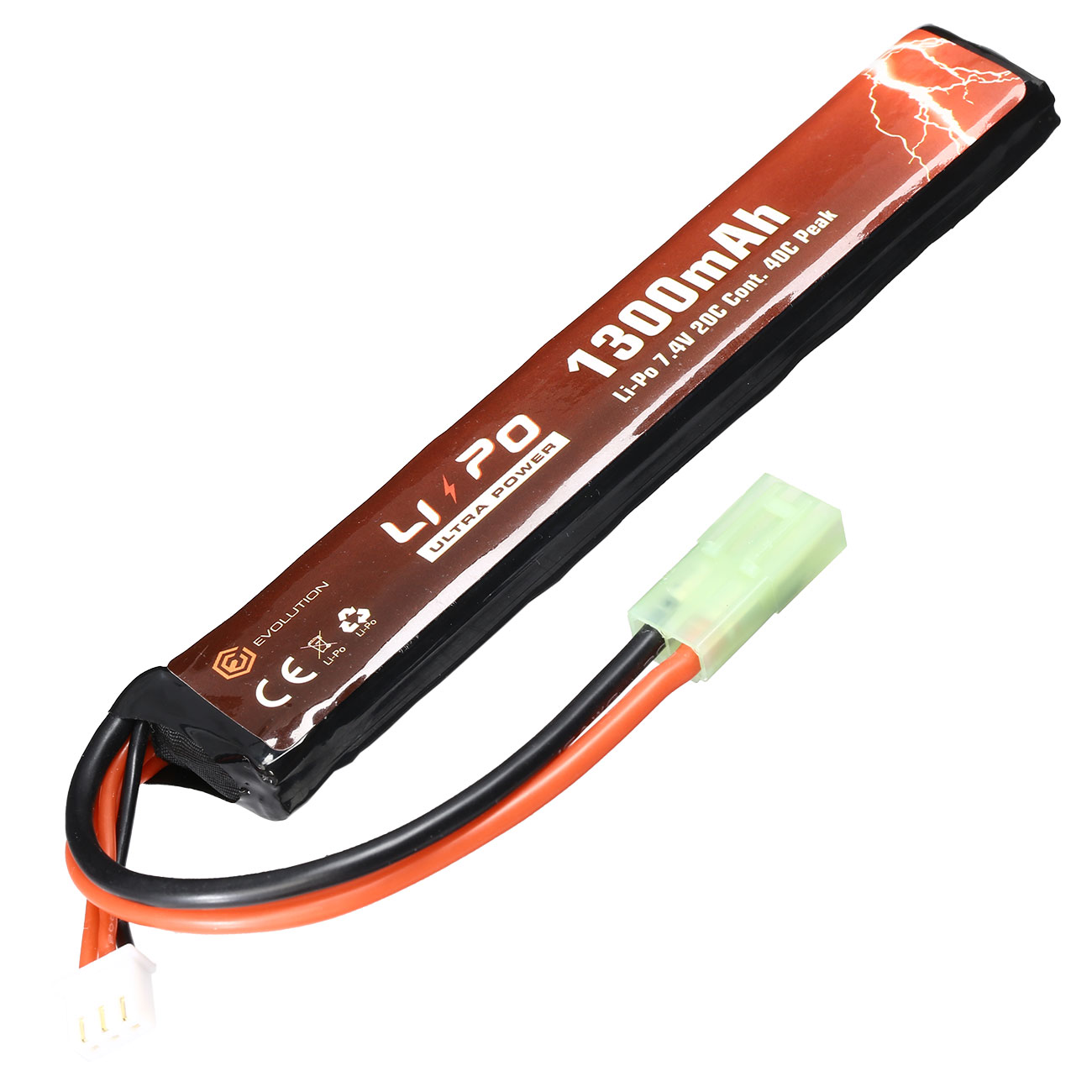 Evolution Ultra-Power LiPo Akku 7,4V 1300mAh 20C / 40C Long Stock-Tube Type m. Mini-Tam Anschluss