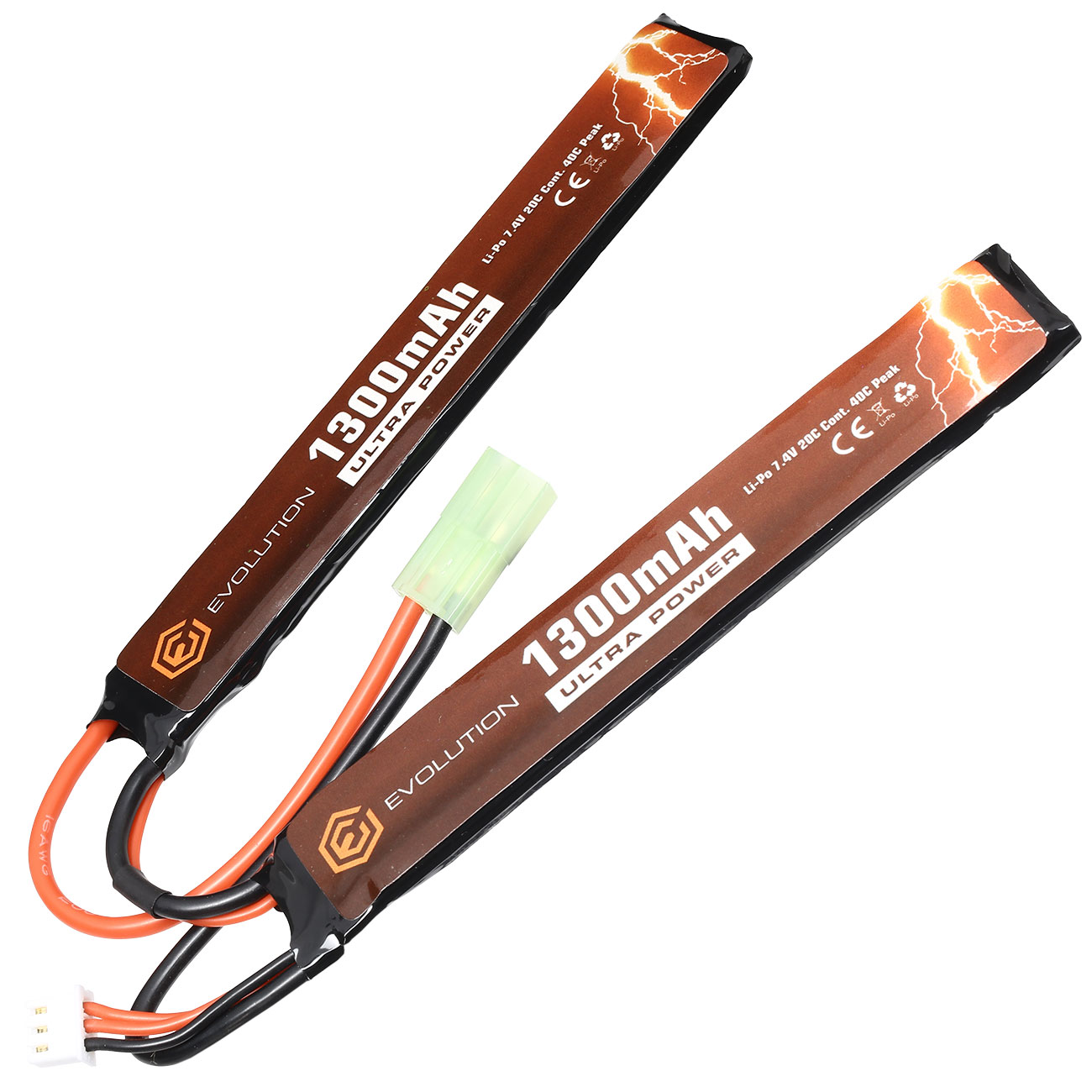 Evolution Ultra-Power LiPo Akku 7,4V 1300mAh 20C / 40C Small-Long Tri-Panel Type m. Mini-Tam Anschluss